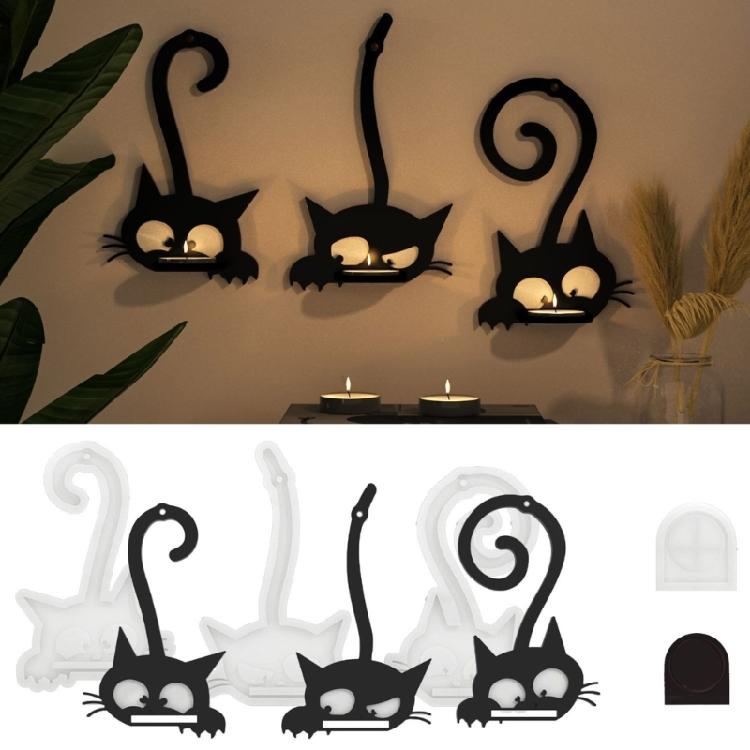 Resin Mould for Crafting Cats Shaped Candle Holder Silicone Decorative Wall Art Decoration Mould DIY Crafting Supplies