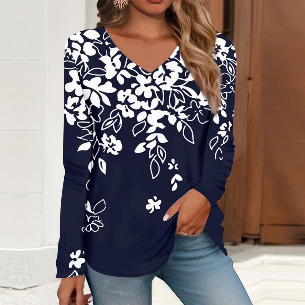 Dámské tričko Tričko Potisk Dlouhý rukáv Denní Víkend Denní Základní výstřih do V Běžné podzimní zimní topy