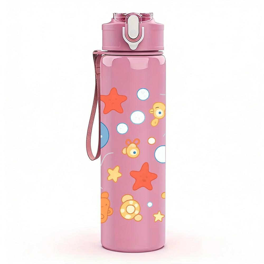 1PC Sea Animal Star Seamless Pattern 750ml Color Plastic Sports Water Bottle Leakproof Flip Straw Lid Suitable for Sports Office Home Use