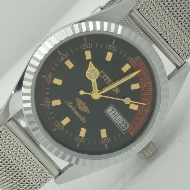 

REFURBISHED CITIZEN AUTOMATIC 8200 JAPAN MENS BLACK DIAL WATCH 009-a413212-2 Sku009-a413212