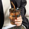 13oz/400ml Tumbler Water Bottle,Sealed Coffee Cups with Straw Lid,Thick Wall Insulated Glass Latte Cup,Amber for Iced Tea Juice