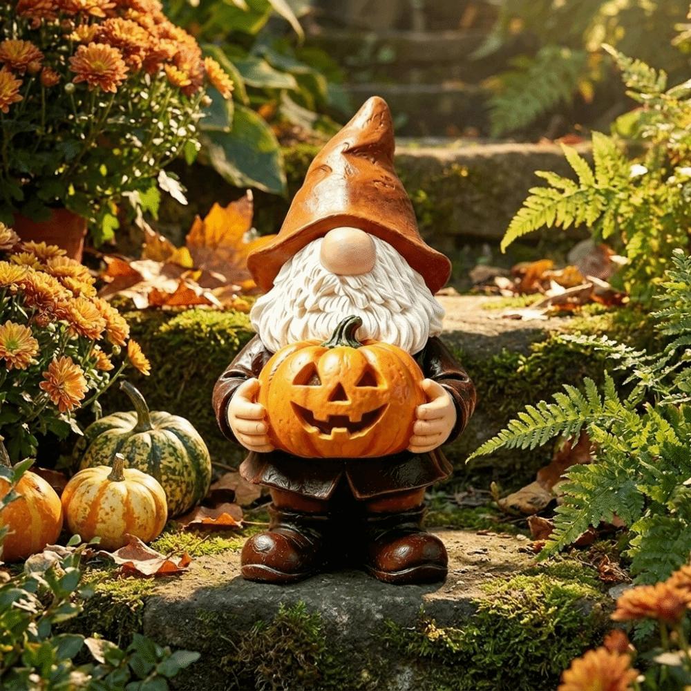 Cartoon Garden Dwarfs Statues Resin Dwarf Holding Pumpkin Ornament Halloween Pumpkin Lawn Garden