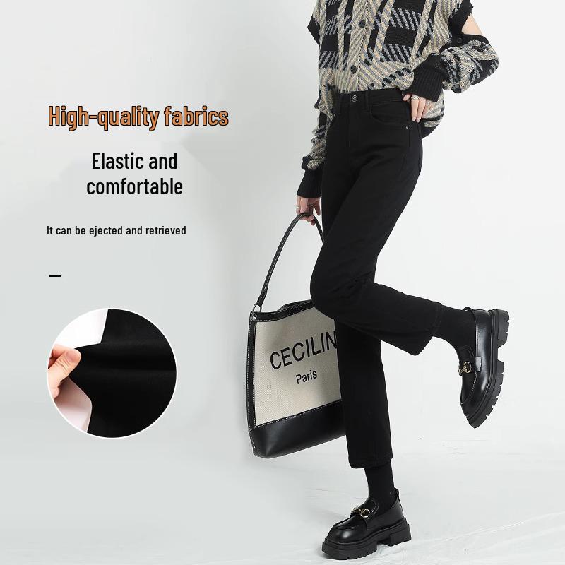 2025 Spring Women's High-Waist Black Slimming Petite Cigarette Jeans