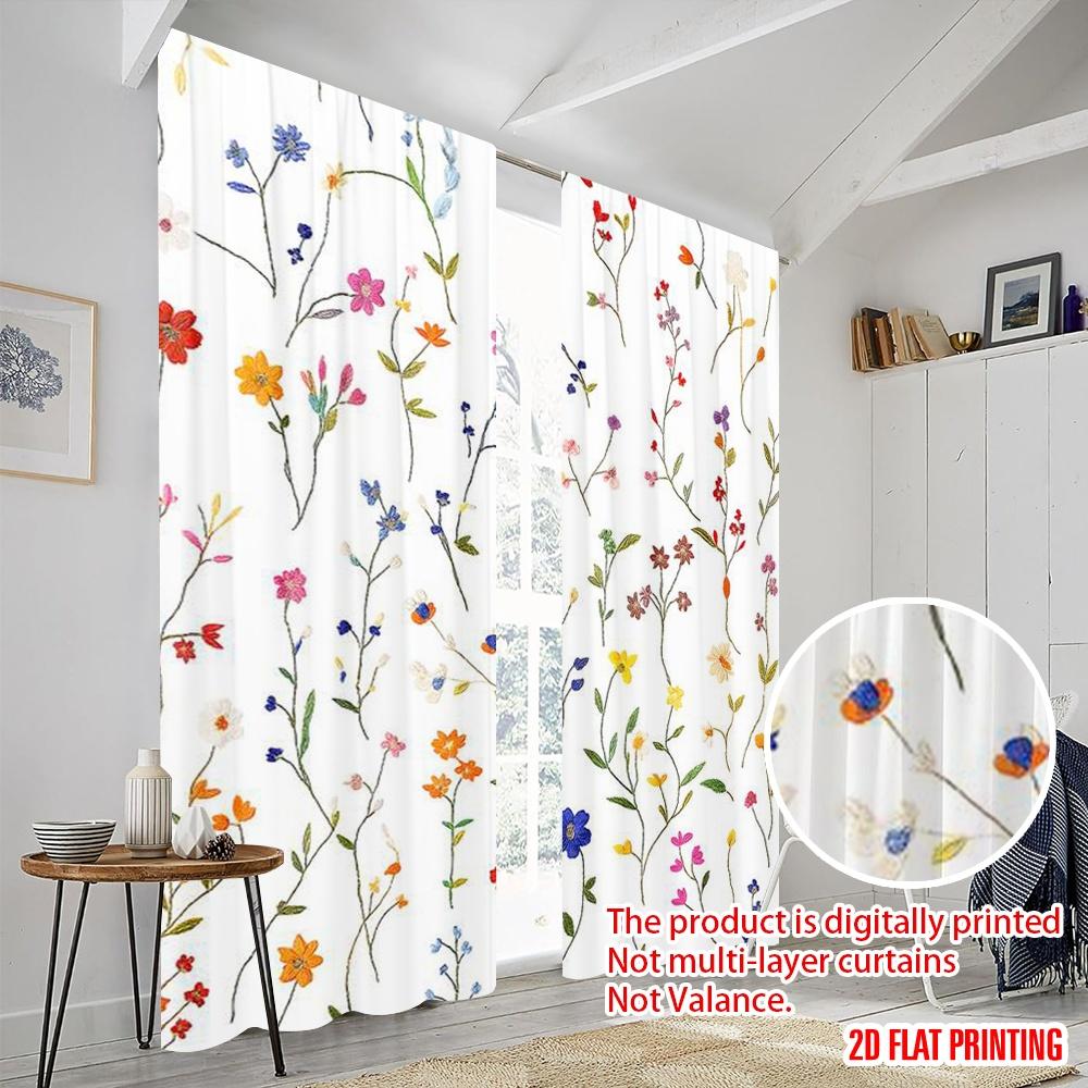 2 Stück, 2D-Flachdruck Beliebte Vorhänge Gestickte Blüten Vielseitig Langlebiges Polyester (ohne Stange) Zimmerdeko für Wohnzimmer
