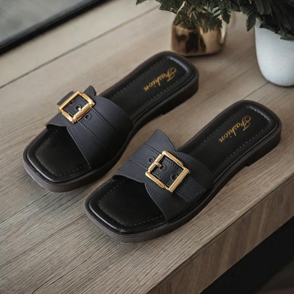 Women's Flat Slippers Outside Summer New Square Buckle Slippers Women Wear Non Slip Fashion Flower Bow Cool Slippers