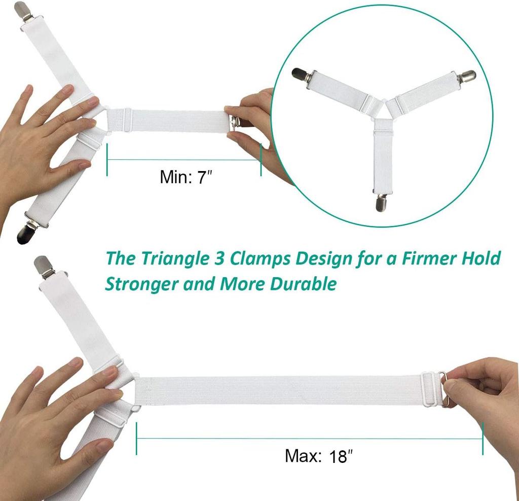 Bed Sheet Fasteners, Adjustable Mattress Suspenders, Mattress Cover Straps, Bed Corner Holder and Keepers and the Bed Sheet Grippers Clips
