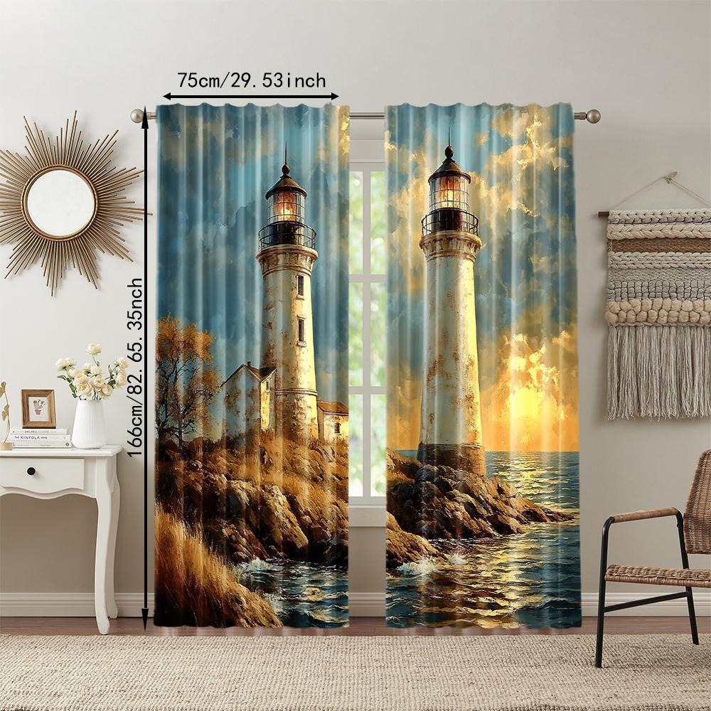 Set Of 2 Versatile Polyester Transparent Curtains Home Decoration Lighthouse Use Bedrooms Living Rooms Curtain Ideal For Sitting Room