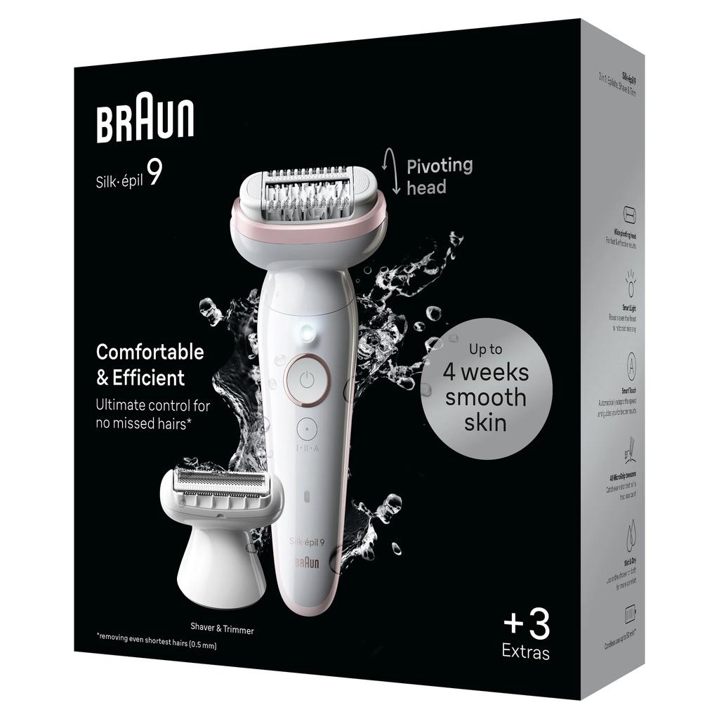 Braun Epilator | SES9-030 Silk Épil 9 | Run Time (max) 50 Min | Power Levels 2 | Wet & Dry | White/Pink