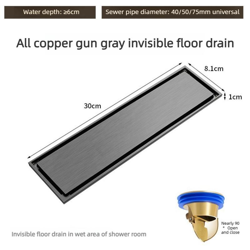Gun Gray All Copper Anti Odor Bathroom Shower Room Sewer Invisible Floor Drain Washing Machine Toilet Drainage Device