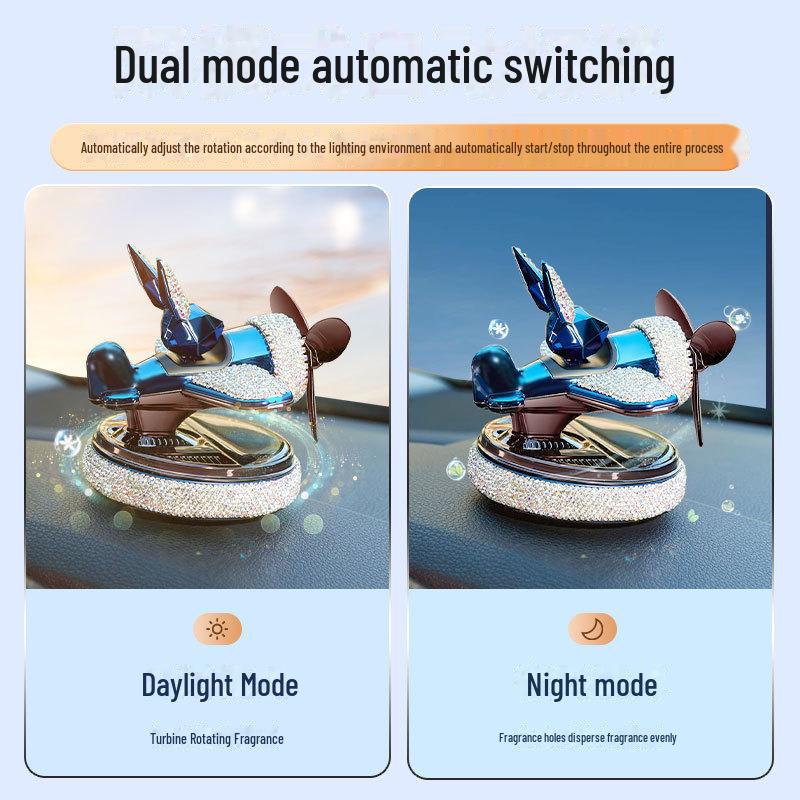 Diamond-Studded Solar-Powered Geometric Rabbit Car Perfume Ornaments