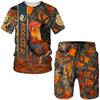 Cool King Rooster Hunting Camo T-shirt Shorts Suits for Men Summer Casual O-Neck Tees Male 3D Print Tracksuit Two Piece Sets