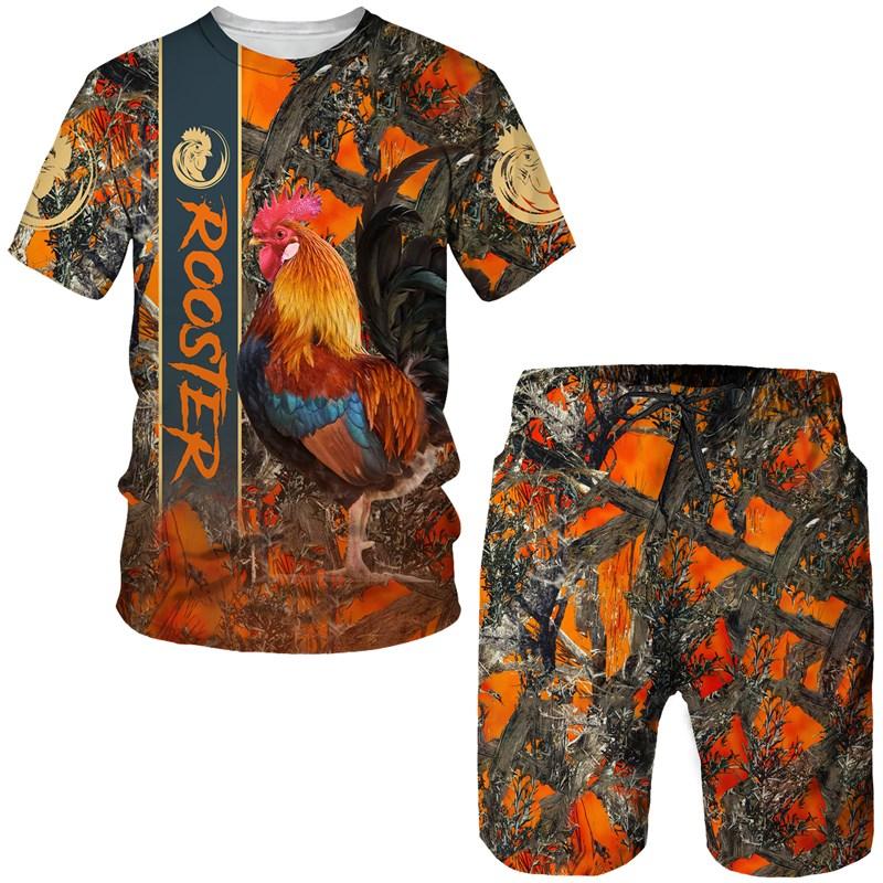 

Cool King Rooster Hunting Camo T-shirt shorts Suits for Men Summer Casual O-Neck Tees Male 3D Print Tracksuit Two Piece Sets 6XL