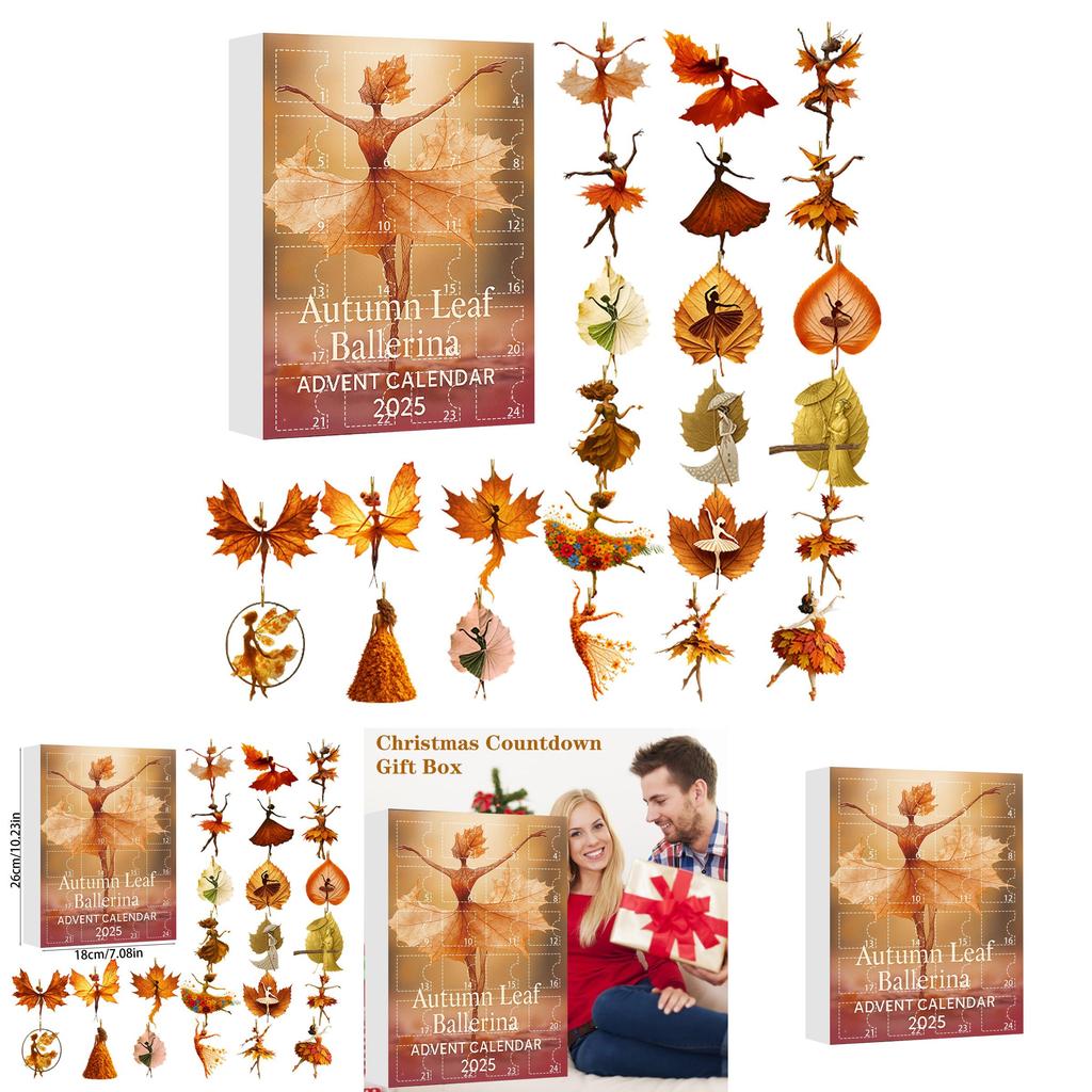 Świąteczny 24-dniowy Kalendarz Adwentowy z Dziewczyną z Liściem Klonowym i Motywem Baletowym Akrylowa Świąteczna Niespodzianka