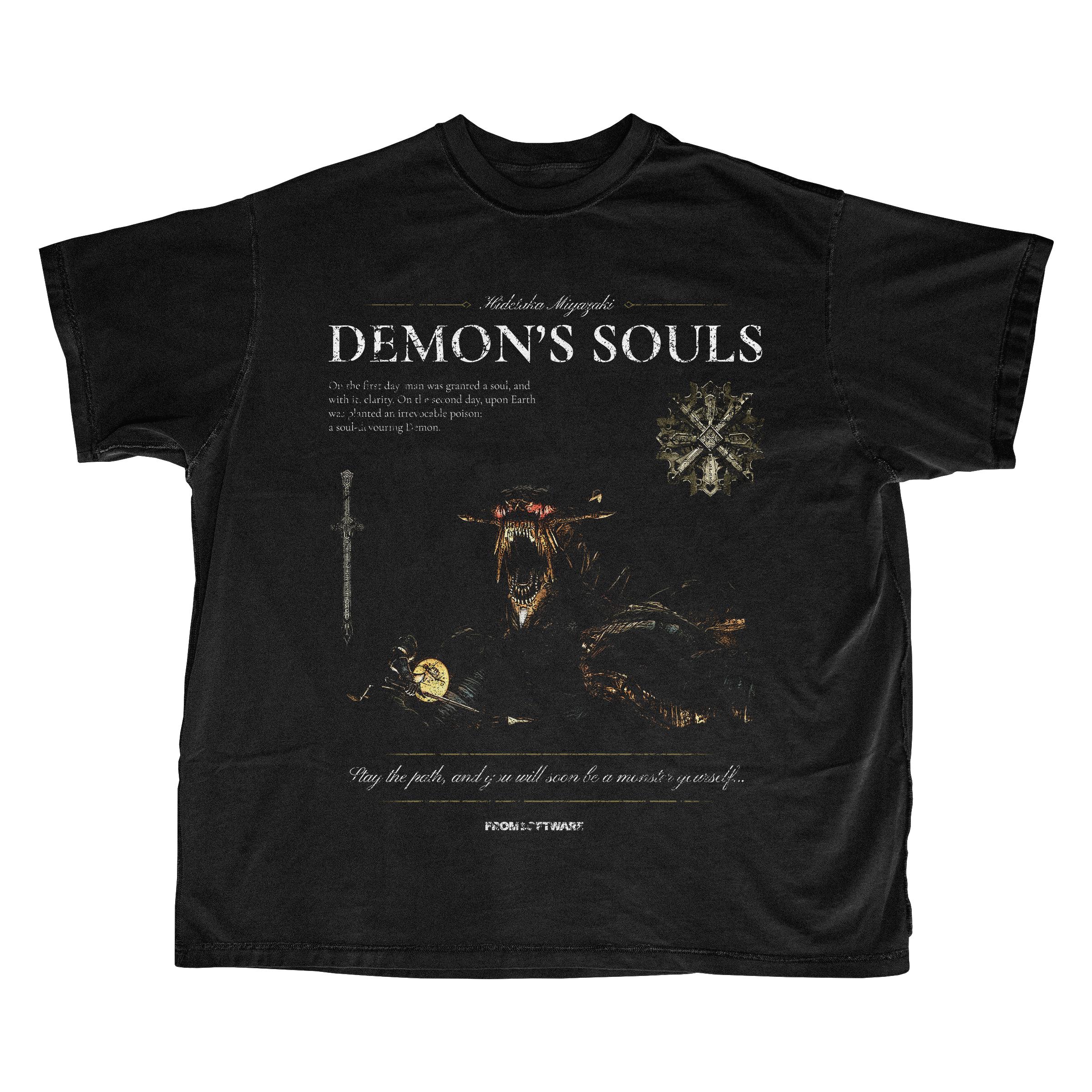 Demon's Souls FromSoftware Retro Soulslike T-Shirt für Herren Damen Vintage Dark Fantasy Spiel Grap L black