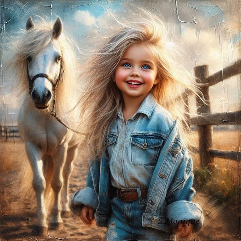 Diamond Art Painting Kits Girl Horse Portrait Cross Stitch Needlework Diamond Embroidery Kits Figure Wall Decor