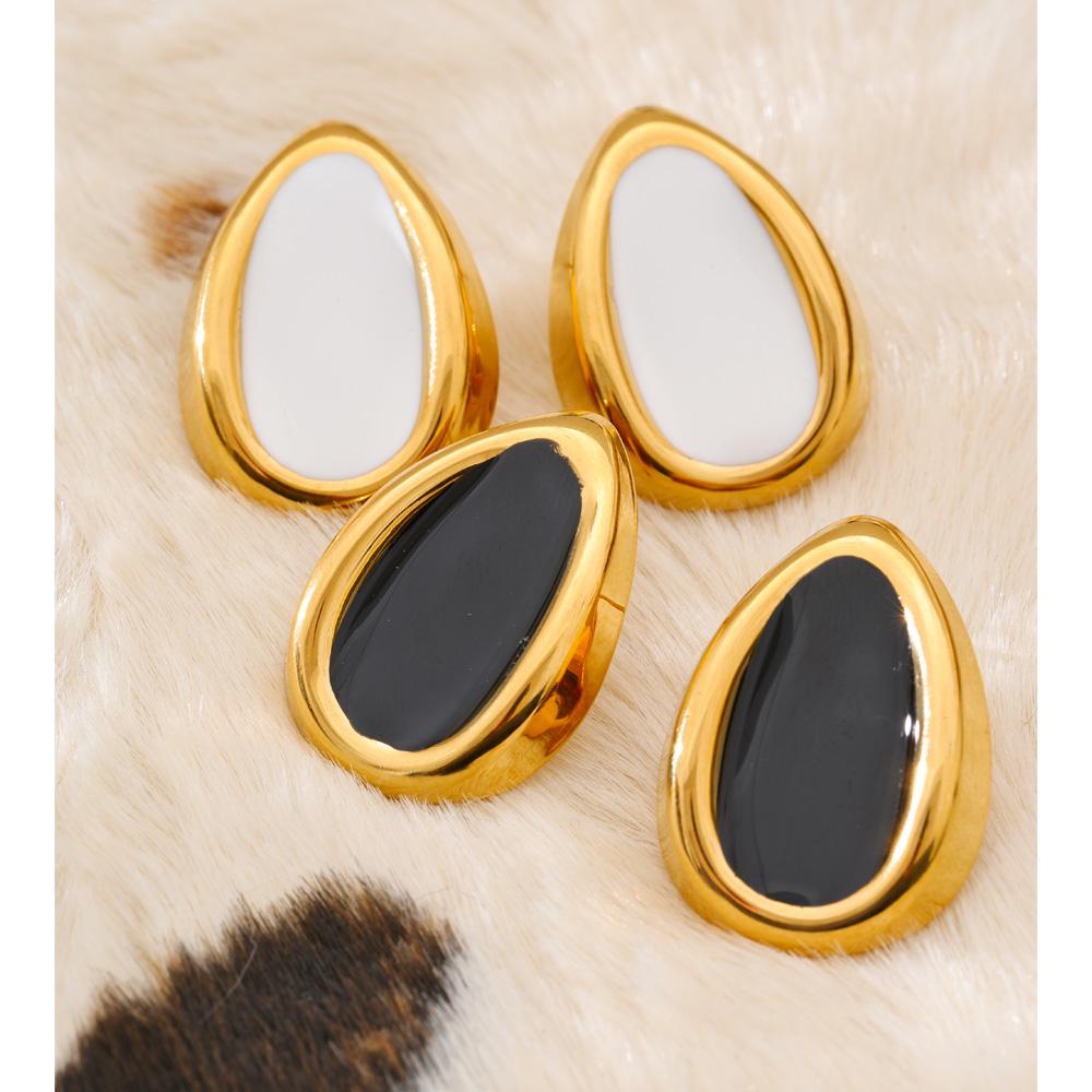 Yhpup Multi-Color Enamel Stud Earrings Waterproof Stainless Steel Daily Jewelry Mocha Black White Orange Color for Spring Summer