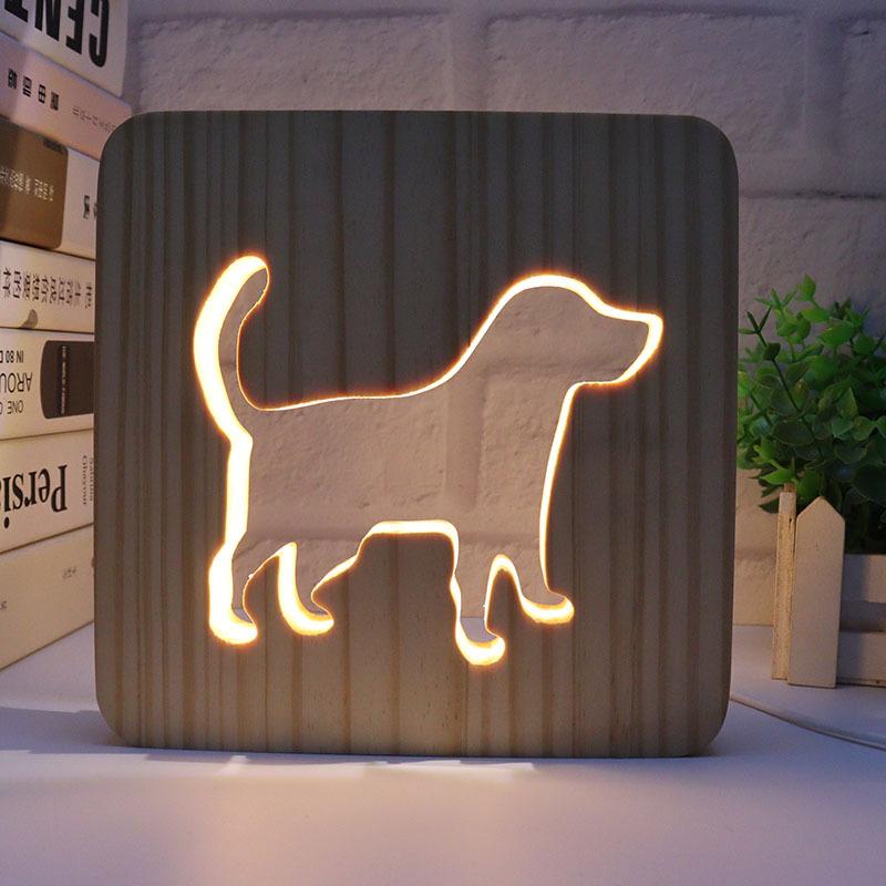 Creative 3D Night Lamp Corporate Gift Design Letter Music Notes Solid Wood Hollowed-out Carving LED Desk Lamp Wooden