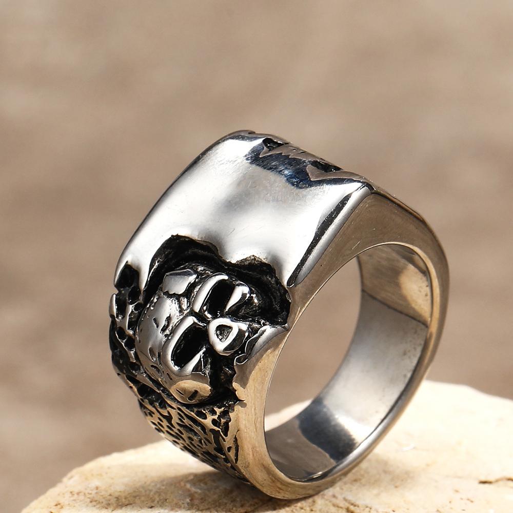 Hot Sale Gothic Skeleton Skull Head Ring for Men Punk Rock Stainless Steel Biker Jewelry Vintage Masculine Gift