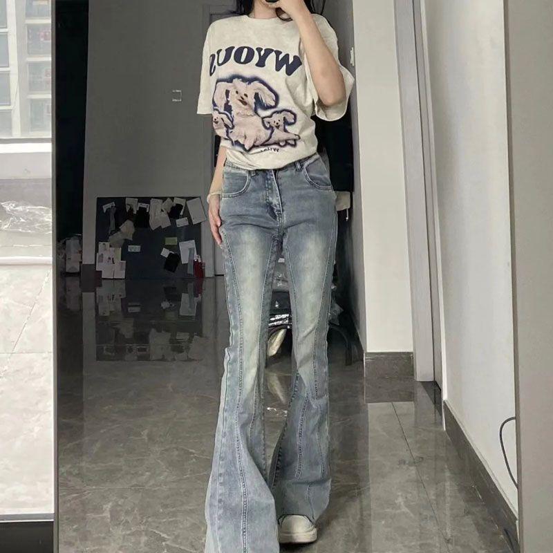 Women s Light Blue Patchwork Flared Stretch Jeans XL