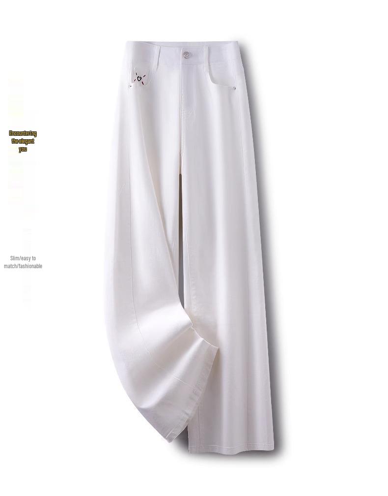 Women's White Wide-Leg Jeans: New Spring 2025 Slimming Pear-Shaped Loose Straight-Leg Trousers