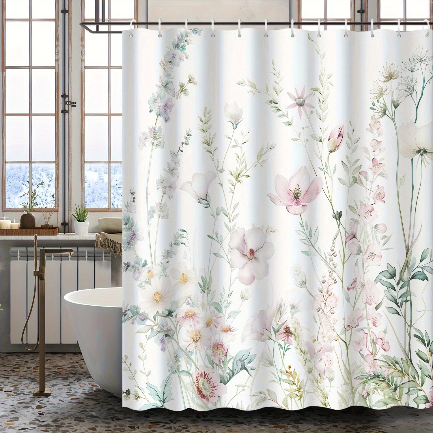 1 Modern Watercolor Floral Shower Curtain-High Quality Polyester Bathroom Decor with Hooks, Machine Washable for Modern Bathroom 90X180cm