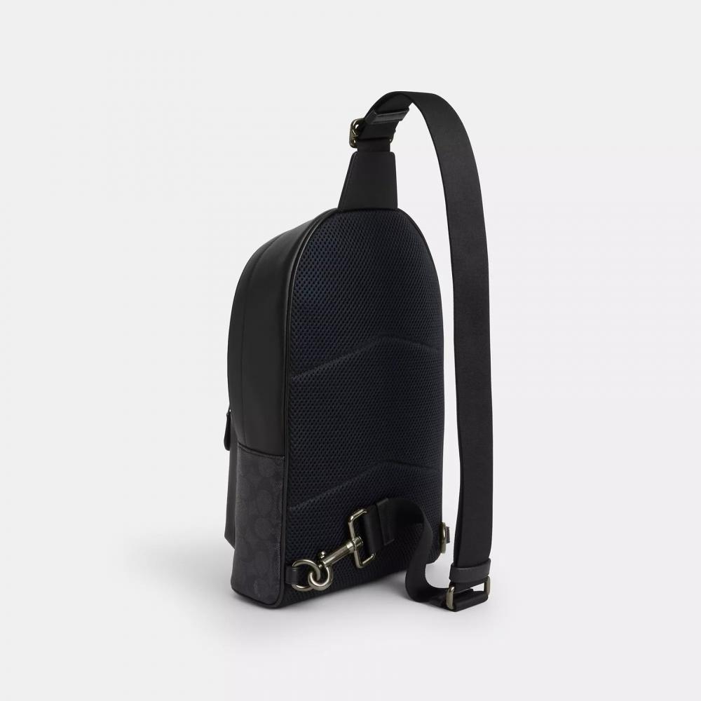 Coach West Pack In Signature Canvas Gunmetal Chalk Black