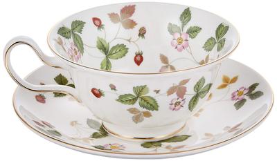 Wedgwood Wild Strawberry Porcelain Teacup Peony & Saucer, [Used]