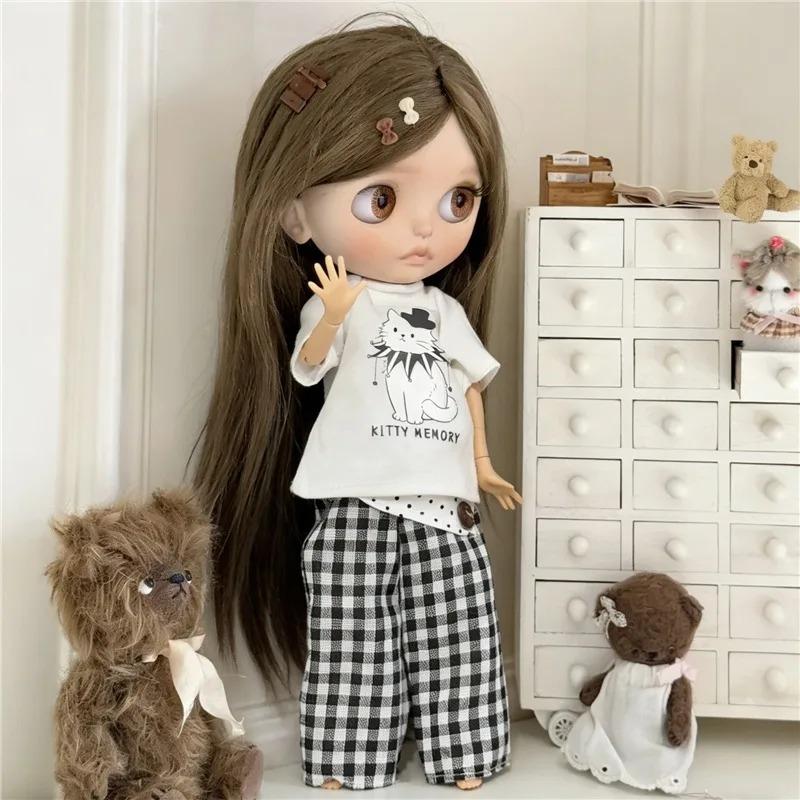For Blythe Doll Clothes Princess Lace Maid Skirt Set Cute Plaid Pants Vintage Dress Outift Clothing OB24 OB22 1/6 Accessories