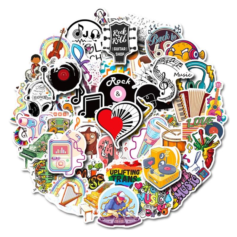 50pc Adhesive Music Decals Rock Roll Punk Vintage Stickers for Adults Kids Hydroflasks Laptop Skateboard Luggage Window