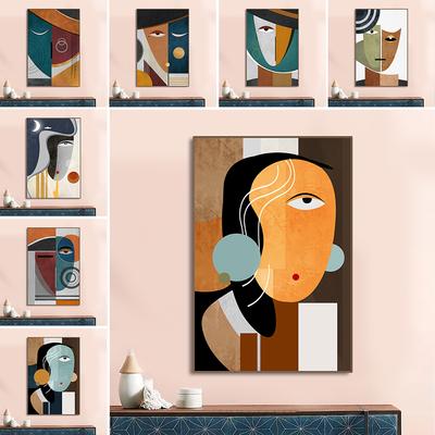 Picasso Style Oil Paintings, Abstract Geometric Lines, Female Facial Images, Posters, and Printmaking Home Decor