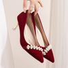 Fashion Rimocy Elegant Pearl Crystal Wedding Shoes Women Pointed Toe Slip-On Stiletto Heel Pumps Woman 2024 Red Flock High Heels Shoes