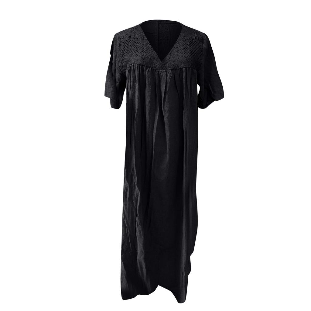 Women's Extra Long Dress Women's Lace Crochet Summer V-neck Flared Sleeves Color Sundress