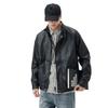 Vintage Solid Colour Versatile Pu Leather Jacket Men's Loose Large Size Stand-up Collar Biker Leather Jacket Casual Jacket