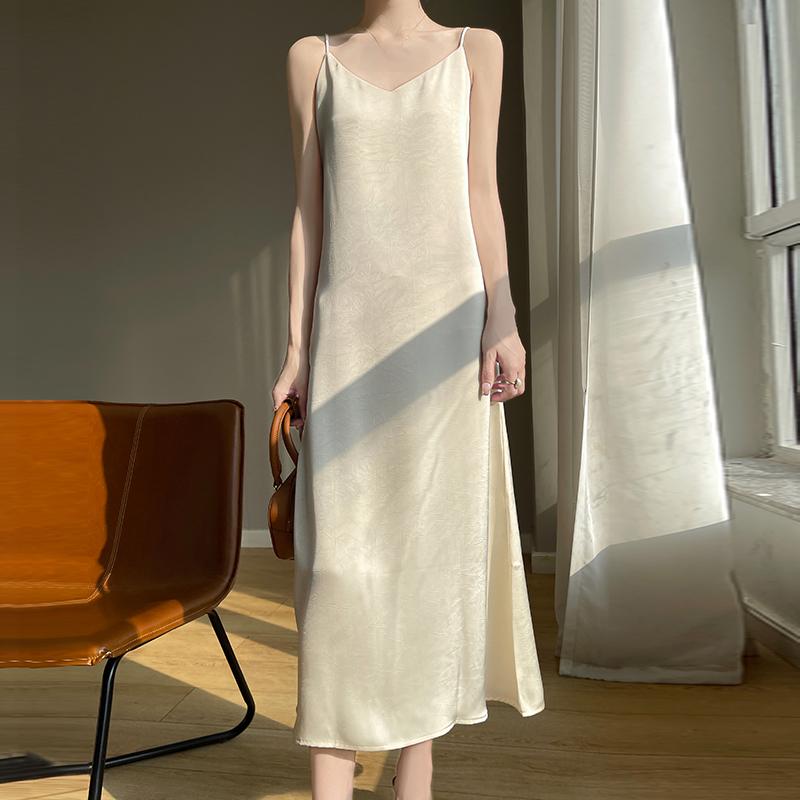 Summer New Style Women's Mulberry Silk Blended Dress Female Slim Waist Medium and Long Commuting Temperament Fashion Breathable Daily Dress