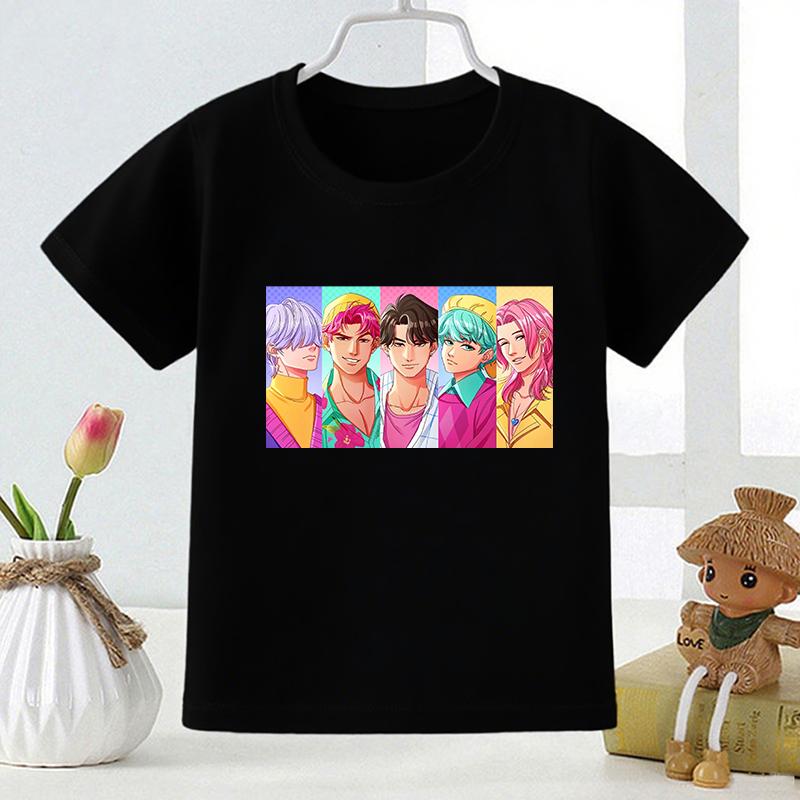 Kpop Łowcy Demonów Saja Chłopcy Nadruk Moda Dziecięcy T-shirt Dziewczęce Letnie Topy Ubranka dla Niemowląt Chłopców Czarne Dziecięce Koszulki z Krótkim Rękawem