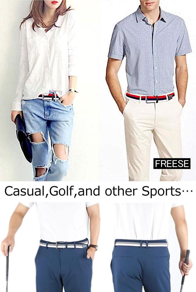 Braided Mesh No Stepless Golf Belt for Men [FREE] Belt, Holes, Stretch, (Black Gray, 115cm)