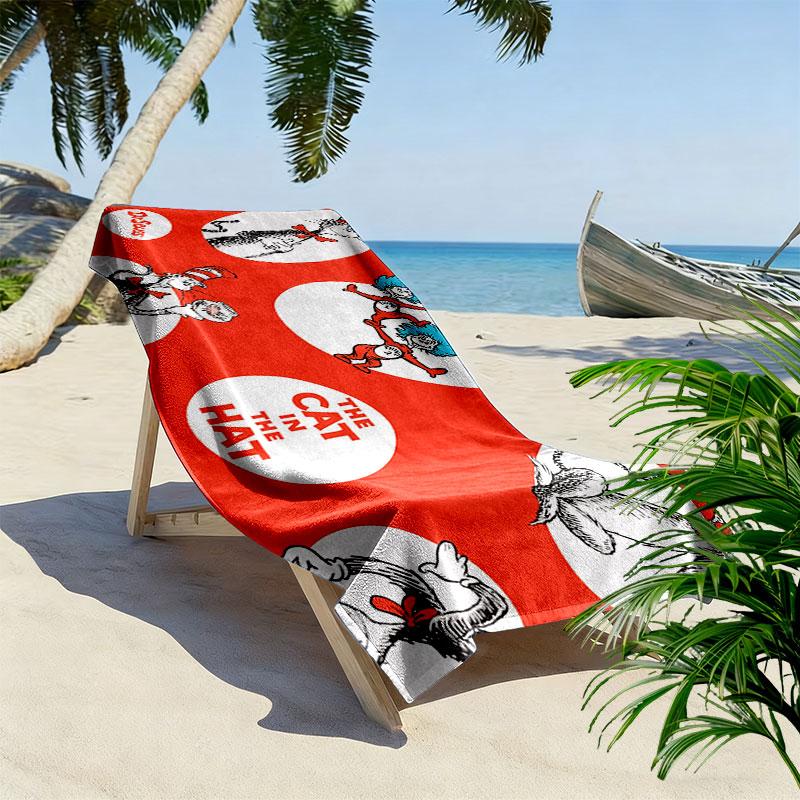 The Cat in the Hat Print Beach Towel, Large Soft Quick Dry Towel for Beach Camping Swimming