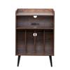 3-stufiger Plattenspieler mit LED-Licht & USB-Anschlüssen Holz-Vinyl-Regal Braun