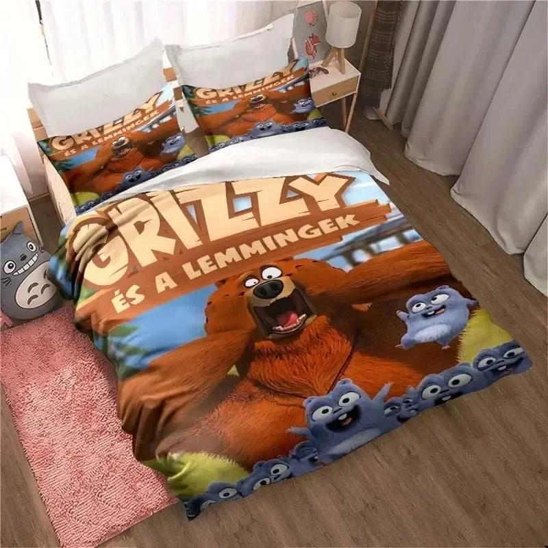 Grizzy und die Lemminge Bettwäsche-Set für Erwachsene und Kinder, weiche Bettdecken-Sets für Einzel-, Doppel- und Kingsize-Betten, Cartoon-Bettbezug