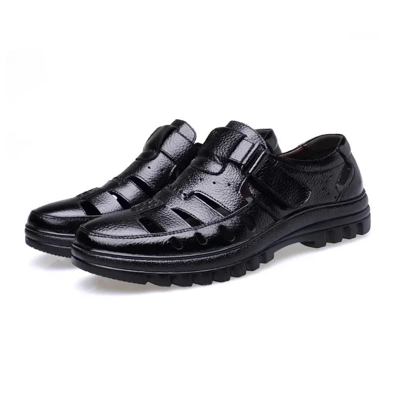 

Мужские летние сандалии 2024 года, повседневная обувь из искусственной кожи для мужчин, удобные мокасины, босиком, походные сандалии для активного отдыха 44 чёрный