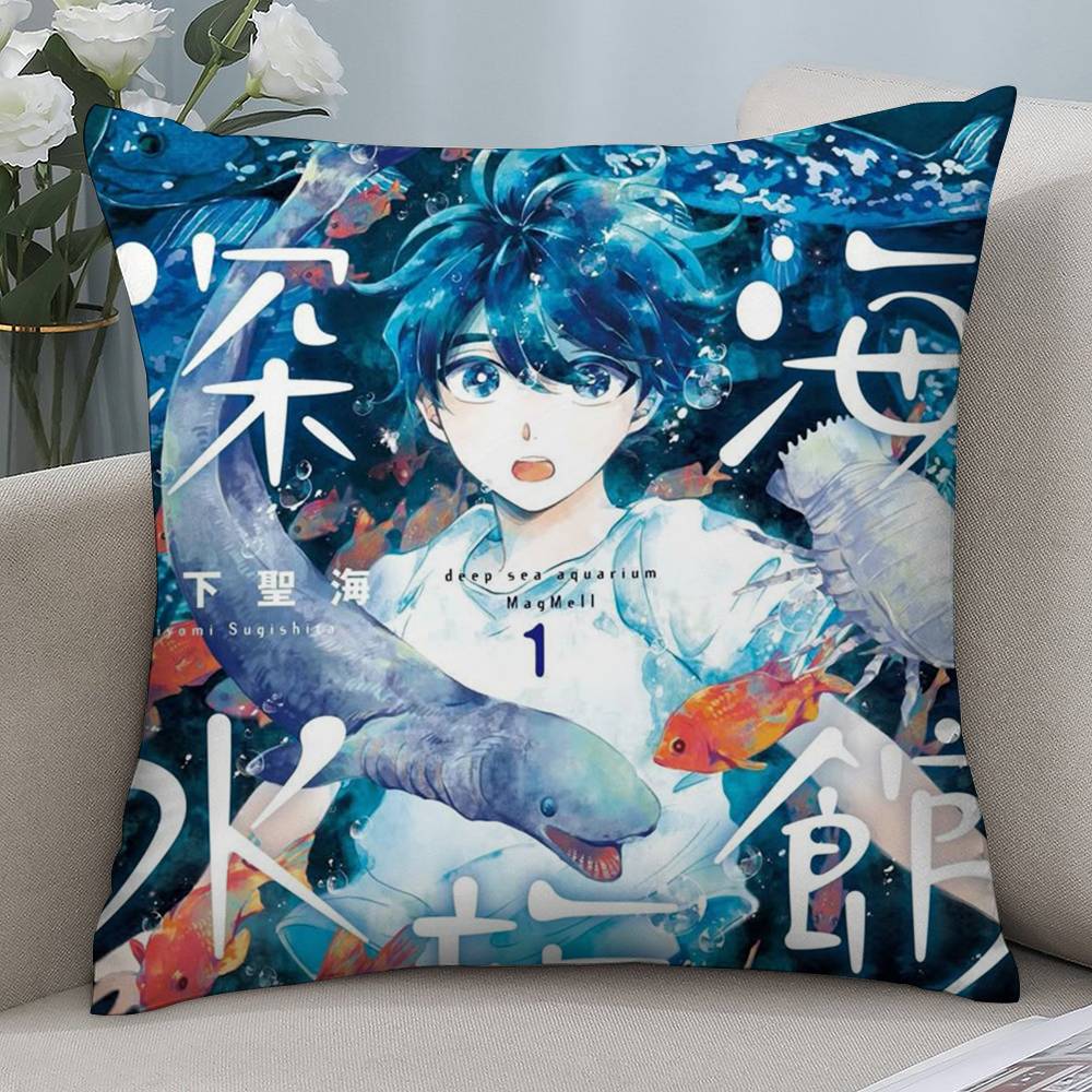 Comic Magmell Shinkai Suizokukan Pillow Case Short Plush Double-sided Print Square Throw Pillow Covers Sofa Home Cushion Decor