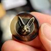 6 Pcs 25mm Vintage Copper Rabbit Head Decorative Buttons, Antique Brass Finish with Black Accents, Large Shank Metal Buttons for Clothing, Hats