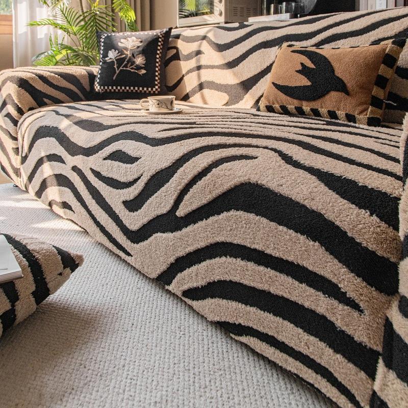 Zebra Muster Gewebt Flauschig Sofa Schutzbezug Dehnbar Warm Isoliert Couch Schieber Mit Spandex Elastikband Abnehmbar Anti Rutsch Staubschutz 1 Seater 90-140 cm