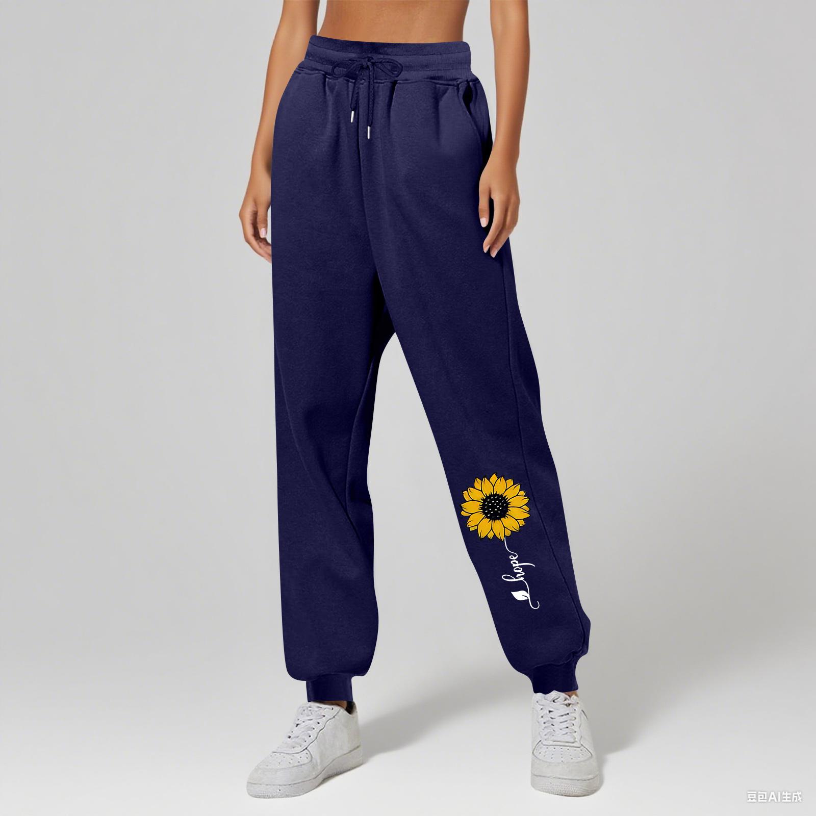 

Женские брюки унисекс с принтом, повседневные, с карманами и кулиской L тёмно-синий