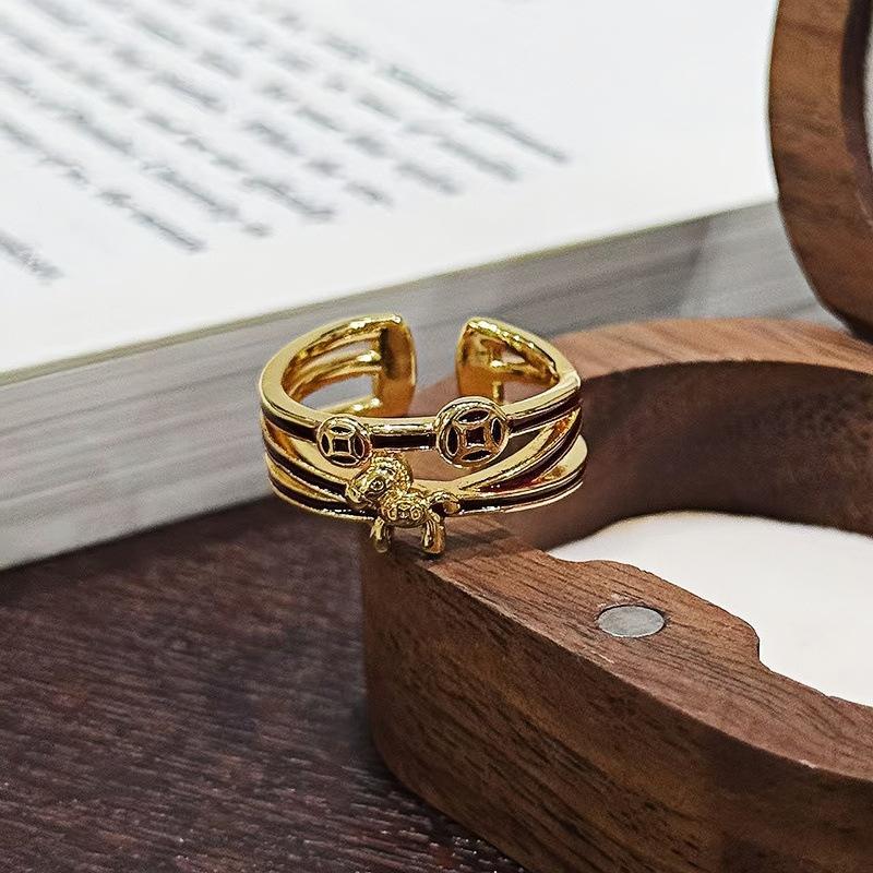 Enamel Ankara Red Oil Copper Coins Immediately Rich Opening Ring Niche Premium Temperament Ring Woman