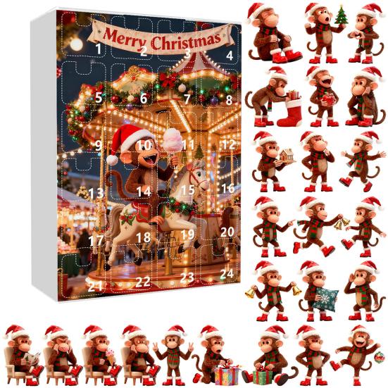 Advent Calendar Resist Monkey Wearing Christmas Hat Design 24-Day Countdown Festive Family Activity Calendar