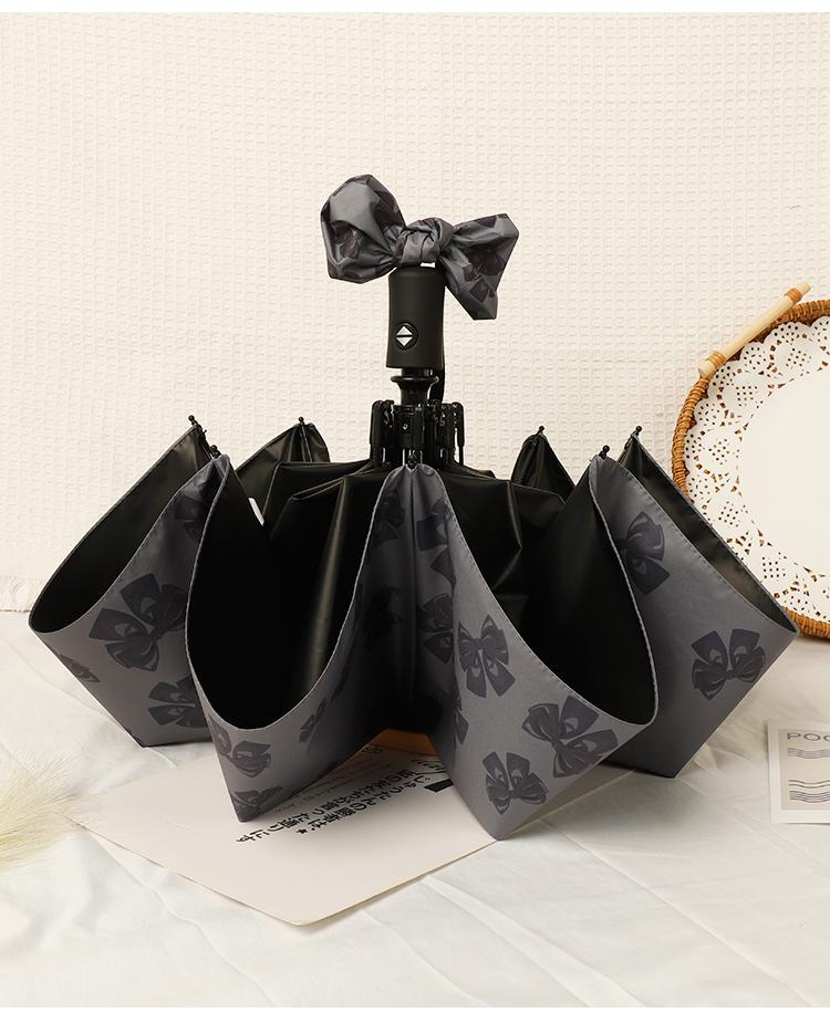 Women's Bow Sun & Rain Dual-Use Automatic Folding Umbrella - Compact, Fresh Sunshade with Black Glue for Sunscreen Protection.