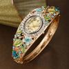 Quartz Movement Rhinestone Bracelet Wristwatch Retro Floral Watch Set  Ladies Wear