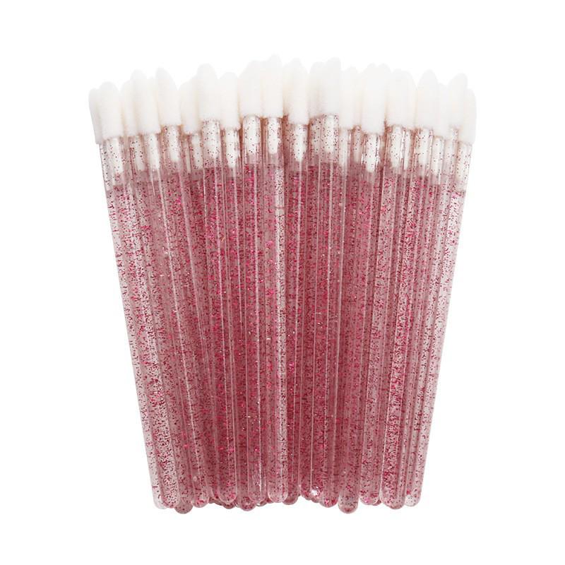 50-Pack Disposable Lip Brushes - Portable Solid Lipstick, Lip Gloss, and Makeup Cleaning Swabs