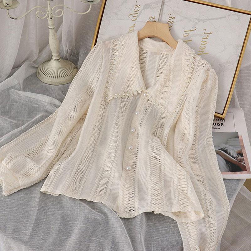 2025 Autumn Trendy White Peter Pan Collar Fairy Blouse for Women